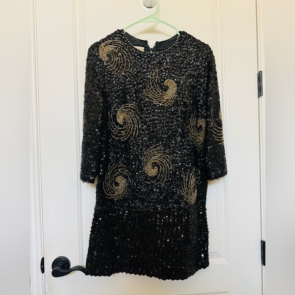 RARE VINTAGE Black and Gold Sequin Dress - Picture 1 of 3